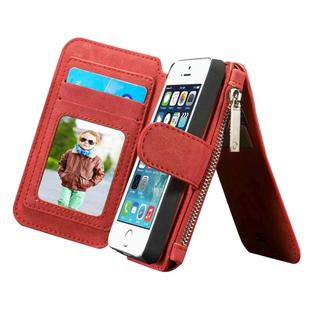CaseMe for iPhone SE & 5s & 5 Multifunctional Leather Billfold with Detachable Magnetic PC Protective Case & 13 Card Slots & 1 Photo Frames & 1 Zipper Wallet & 2 Magnetic Clasps & Holder(Red)