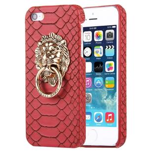 For iPhone SE & 5s & 5 Snakeskin Texture Paste Skin PC Protective Case with Lion Head Holder(Red)
