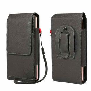 For 6.7 inch and Below Phones Litchi Texture Multifunctional Universal Vertical Flip Upright Double Lattice PU Leather Case Waist Bag with Card Slot & Belt Clip & Lanyard (Black)
