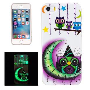 For iPhone 5 & 5s & SE Noctilucent Moon And Owls Pattern IMD Workmanship Soft TPU Back Cover Case