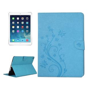 For iPad Air 2 Pressed Flowers Butterfly Pattern Horizontal Flip PU Leather Case with Magnetic Buckle & Holder & Card Slots & Wallet(Blue)