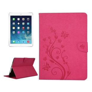 For iPad Air 2 Pressed Flowers Butterfly Pattern Horizontal Flip PU Leather Case with Magnetic Buckle & Holder & Card Slots & Wallet(Magenta)