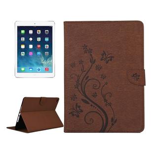 For iPad Air 2 Pressed Flowers Butterfly Pattern Horizontal Flip PU Leather Case with Magnetic Buckle & Holder & Card Slots & Wallet(Brown)