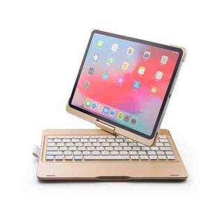 F360B 360 Degree Flip Colorful Backlight Aluminum Backplane Wireless Bluetooth Keyboard Tablet Case for iPad Pro 11 inch （2018） (Gold)