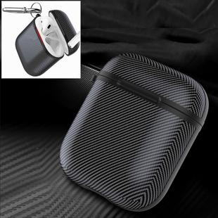 HX-0010-TQW Anti-fall TPU Carbon Fiber Pattern Wireless Bluetooth Earphone Protective Case for Apple AirPods 1, with Hang Buckle(Black)