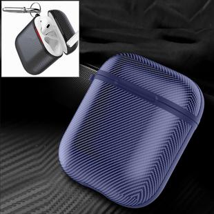 HX-0010-TQW Anti-fall TPU Carbon Fiber Pattern Wireless Bluetooth Earphone Protective Case for Apple AirPods 1, with Hang Buckle(Blue)