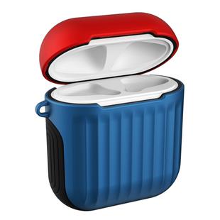 HX-0010-XLX 2 in 1 Anti-fall TPU + PC Suitcase Shape Wireless Bluetooth Earphone Protective Case for Apple AirPods 1, with Hook(Blue + Red)