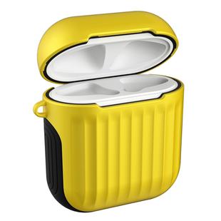 HX-0010-XLX 2 in 1 Anti-fall TPU + PC Suitcase Shape Wireless Bluetooth Earphone Protective Case for Apple AirPods 1, with Hook(Yellow)