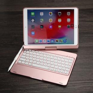 F102AS For iPad 10.2 inch Colorful Backlit Rotatable Bluetooth Keyboard Leather Tablet Case with Pen Slot Function (Rose Gold)