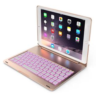 F102S For iPad 10.2 inch Aluminum Alloy Colorful Backlit Bluetooth Keyboard + Tablet Case (Gold)