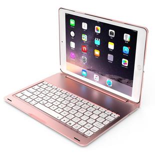F102S For iPad 10.2 inch Aluminum Alloy Colorful Backlit Bluetooth Keyboard + Tablet Case (Rose Gold)