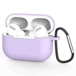 For AirPods Pro Silicone Wireless Earphone Protective Case Cover with Lanyard Hole & Carabiner(Purple)