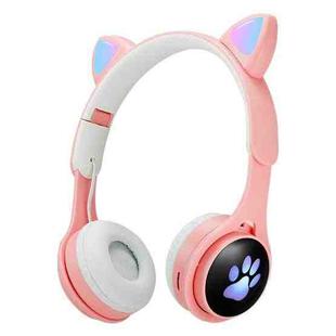 B30 Cat Paw Cat Ears Colorful Luminous Foldable Bluetooth Headset with 3.5mm Jack & TF Card Slot(Pink)