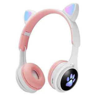 B30 Cat Paw Cat Ears Colorful Luminous Foldable Bluetooth Headset with 3.5mm Jack & TF Card Slot(White)