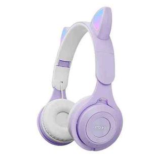 M6 Luminous Cat Ears Two-color Foldable Bluetooth Headset with 3.5mm Jack & TF Card Slot(Purple)
