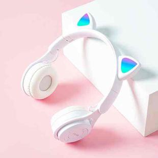 M6 Luminous Cat Ears Pure-color Foldable Bluetooth Headset with 3.5mm Jack & TF Card Slot (White)