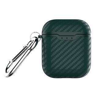 Carbon Fiber TPU Earphones Shockproof Protective Case for Apple AirPods 1/2(Green)