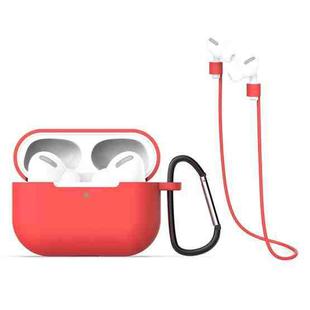 For AirPods Pro 3 in 1 Silicone Earphone Protective Case + Hook + Anti-lost Rope Set(Red)