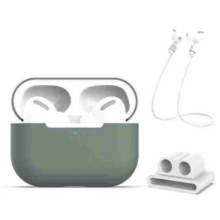 For AirPods Pro 3 in 1 Silicone Earphone Protective Case + Earphones Buckle + Anti-lost Rope Set(Green)