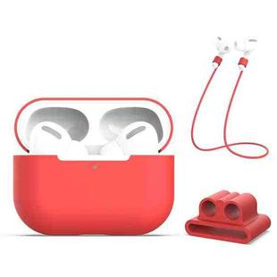 For AirPods Pro 3 in 1 Silicone Earphone Protective Case + Earphones Buckle + Anti-lost Rope Set(Red)