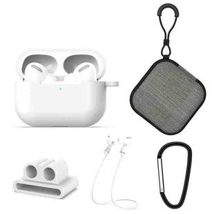 For AirPods Pro 5 in 1 Silicone Earphone Protective Case + Earphone Bag + Earphones Buckle + Hook + Anti-lost Rope Set(White)