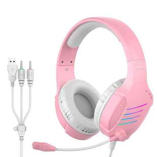 Langsdom HCG07 USB + 3.5mm Interface Wired Gaming Headset(Pink)