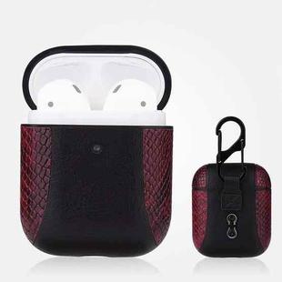 Colour-matching Flip-over Leather Earphones Shockproof Protective Case for Apple AirPods 1 / 2(Wine Red)