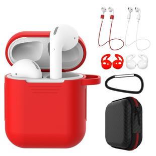 7 PCS Wireless Earphones Shockproof Silicone Protective Case for Apple AirPods 1 / 2(Red + White)