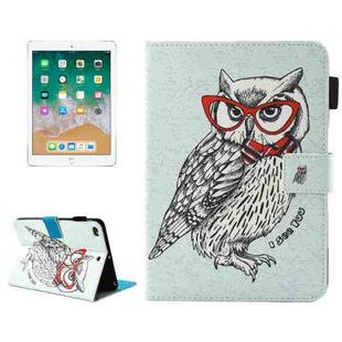 For iPad 9.7 (2018) & iPad 9.7 (2017) & Air 2 / Air Glasses Owl Pattern Horizontal Flip Leather Case with Holder & Wallet & Card Slots & Sleep / Wake-up Function & Pen Slot