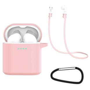 For Huawei Honor FlyPods / FlyPods Pro / FreeBuds2 / FreeBuds 3 in 1 Earphone Silicone Protective Case + Anti-lost Rope + Hook Set(Pink)