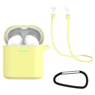 For Huawei Honor FlyPods / FlyPods Pro / FreeBuds2 / FreeBuds 3 in 1 Earphone Silicone Protective Case + Anti-lost Rope + Hook Set(Light Yellow)