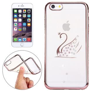 For iPhone 6 & 6s Diamond Encrusted Swan Pattern Electroplating Frame TPU Protective Case(Rose Gold)