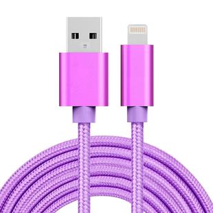 3m 3A Woven Style Metal Head 8 Pin to USB Data / Charger Cable(Purple)
