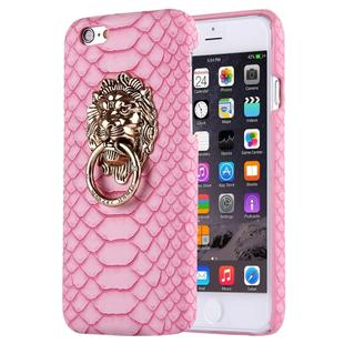 For iPhone 6 & 6s Snakeskin Texture Paste Skin PC Protective Case with Lion Head Holder(Pink)