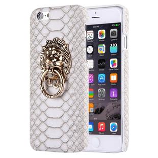 For iPhone 6 & 6s Snakeskin Texture Paste Skin PC Protective Case with Lion Head Holder(White)