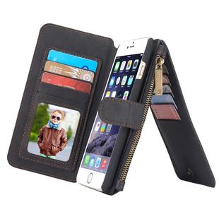 CaseMe for iPhone 6 & 6s Multifunctional Leather Billfold with Detachable Magnetic PC Protective Case & 13 Card Slots & 1 Photo Frames & 1 Zipper Wallet & 2 Magnetic Clasps & Holder(Black)