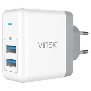 Vinsic 24W 5V 4.8A Output Portable Dual Smart USB Ports Adapter Wall Charger Smart Identification Travel Adapter, For iPhone, Galaxy, Huawei, Xiaomi, LG, HTC and Other Smart Phones, EU Plug