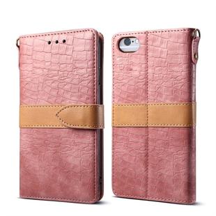Splicing Color Crocodile Texture PU Horizontal Flip Leather Case for iPhone 6 / 6s, with Wallet & Holder & Card Slots & Lanyard (Pink)
