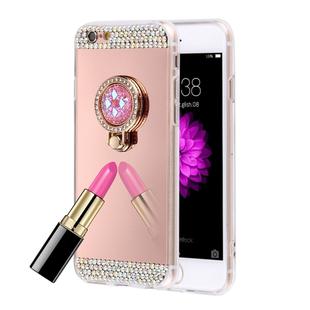 For iPhone 6 & 6s Diamond Encrusted Electroplating Mirror Protective Cover Case with Hidden Ring Holder(Rose Gold)