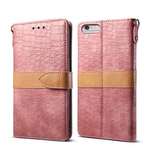 Splicing Color Crocodile Texture PU Horizontal Flip Leather Case for iPhone 6 Plus / 6s Plus, with Wallet & Holder & Card Slots & Lanyard (Pink)