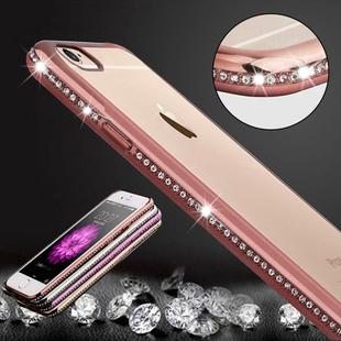 For iPhone 6 & 6s Diamond Bling Luxury Plating PC Frame Transparent TPU Protective Case(Rose Gold)
