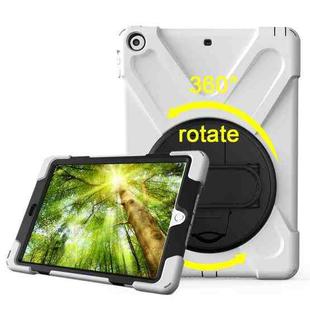 For iPad 9.7 (2018) & iPad 9.7 (2017) 360 Degree Rotation PC + Silicone Protective Case with Holder & Hand-strap(White)