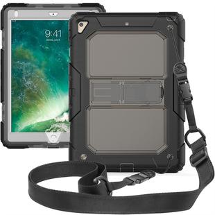 Shockproof Transparent PC + Silica Gel Protective Case for iPad 9.7 (2018), with Holder & Shoulder Strap(Black)