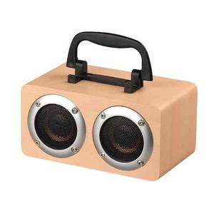 W5B Wooden Portable Dual Horn Stereo Bluetooth Speaker with Phone Holder, Support TF Card / AUX (Yellow)