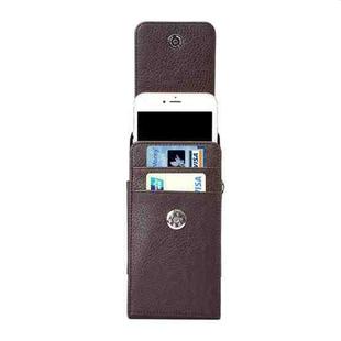 Universal Litchi Texture Vertical Flip Upright PU Leather Case / Waist Bag with Back Splint & Card Slots & 15cm Lanyard for  iPhone 8 & 7  & 6s & 6 & SE & 5s & 5, Xiaomi Redmi 3, Size: 14.5 x 7.1 x 1.8 cm (Coffee)