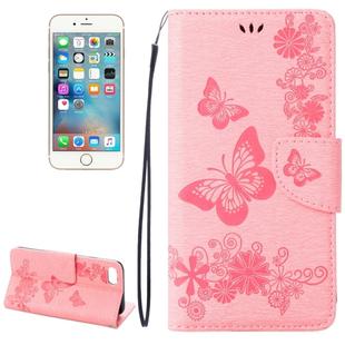 For  iPhone 8 & 7   Pressed Flowers Butterfly Pattern Horizontal Flip Leather Case with Holder & Card Slots & Wallet(Pink)