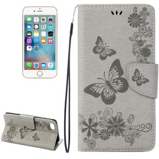 For  iPhone 8 & 7   Pressed Flowers Butterfly Pattern Horizontal Flip Leather Case with Holder & Card Slots & Wallet(Grey)