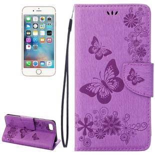 For  iPhone 8 & 7   Pressed Flowers Butterfly Pattern Horizontal Flip Leather Case with Holder & Card Slots & Wallet(Purple)