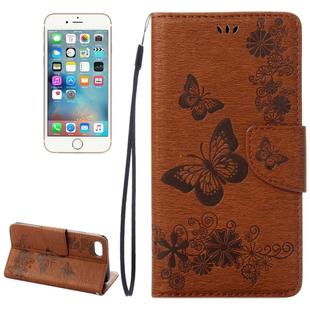 For  iPhone 8 & 7   Pressed Flowers Butterfly Pattern Horizontal Flip Leather Case with Holder & Card Slots & Wallet(Brown)