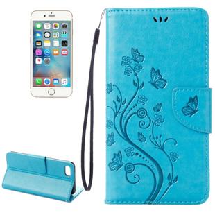 For  iPhone 8 & 7  Pressed Flowers Horizontal Flip Leather Case with Holder & Card Slots & Wallet(Blue)